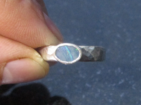 Handmade Australian Opal Ring 925 Sterling Silver with Blue Boulder Opal Size 5.