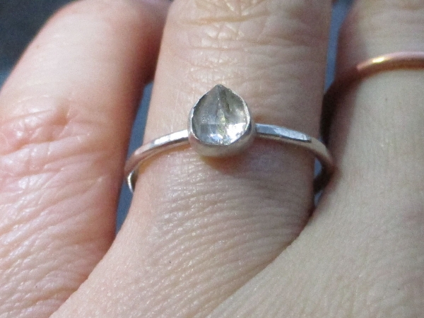 Handmade Quartz Stacking Ring in Sterling Silver Size 6 Fluorescent Crystal Ring