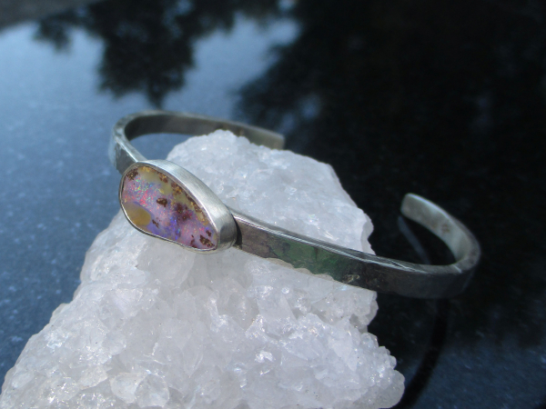 Boulder Opal Cuff Bracelet 925 Sterling Silver Handmade with Natural Australian