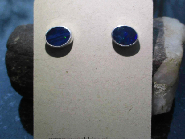 Handmade Blue Opal Stud Earrings in Sterling Silver Natural Blue Australian Opal
