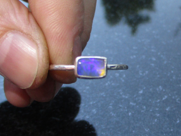 Crystal Opal Ring with Australian Opal Sterling Silver Size 8 Handmade Stackable