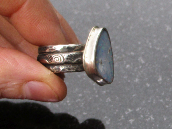 Blue Opal Ring 925 Sterling Silver Handmade with Natural Australian Opal Size 8