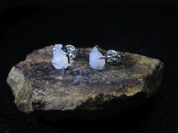 Raw Opal Stud Earrings in Sterling Silver 8 mm Rough White Opal October Birthsto