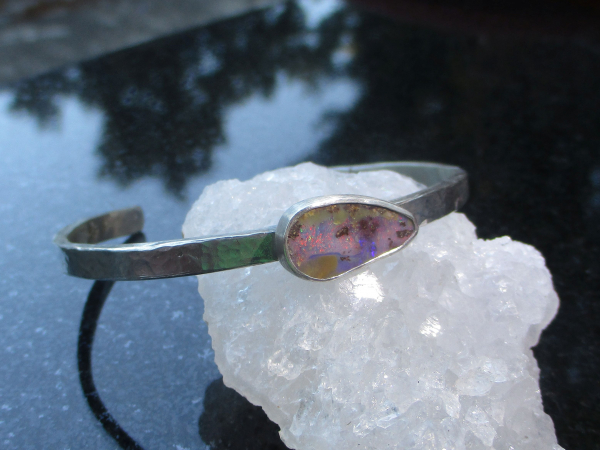 Boulder Opal Cuff Bracelet 925 Sterling Silver Handmade with Natural Australian