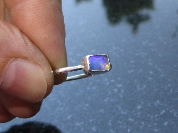 Crystal Opal Ring with Australian Opal Sterling Silver Size 8 Handmade Stackable
