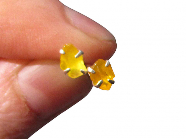 6mm Raw Opal Stud Earrings in Sterling Silver with 4 Prong Setting Small Stone M