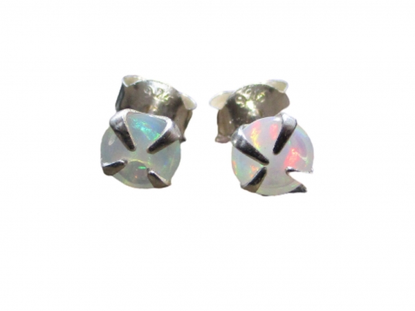 5mm Opal Stud Earrings in Sterling Silver with 4 Prong Setting Small Stone Minim