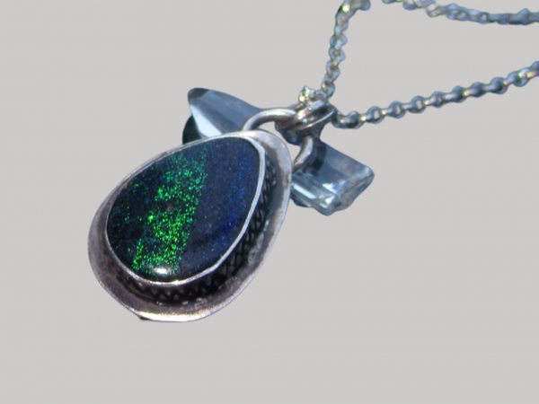 Handmade Andamooka Matrix Opal Necklace Sterling Silver Black Matrix Opal Pendan