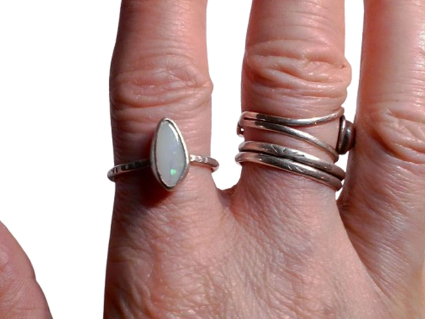 Handmade Australian Opal Silver Ring in Size 6 1/2 Made with a solid white Austr