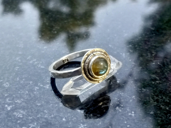 Labradorite Ring, 925 Sterling Silver Size 6.5, Handmade, Round Stone, Circle St