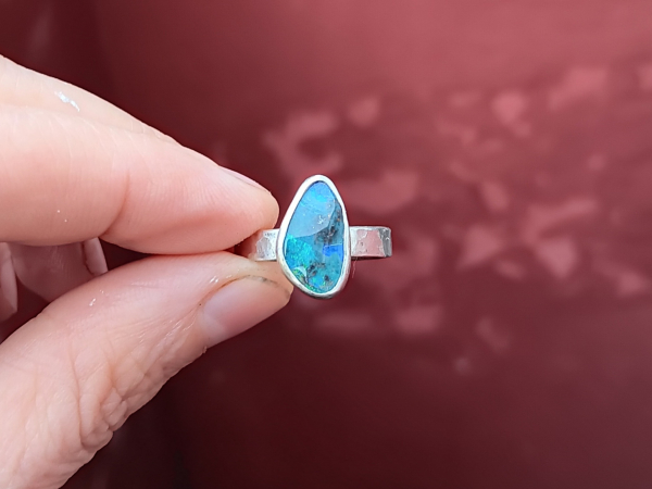 Handmade Boulder Opal Ring 925 Sterling Silver with Australian Opal Rings for Wo