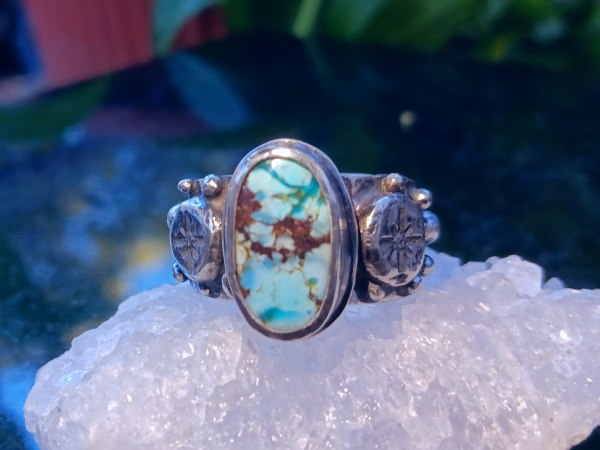 Handmade Turquoise Ring 925 Sterling Silver Statement Ring with Natural Turquois