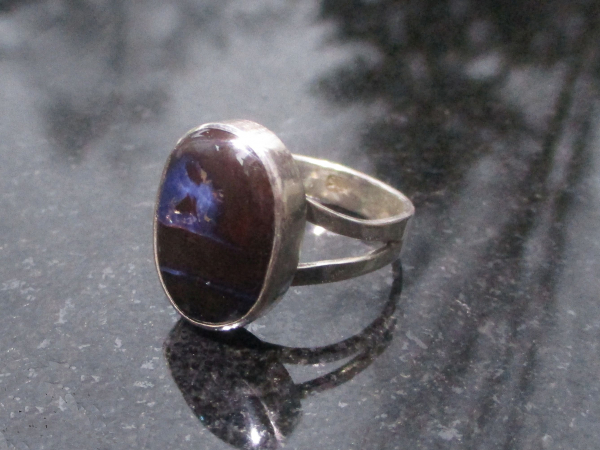 Boulder Opal Ring 925 Sterling Silver Size 7.5 Australian Opal Split Band Handma