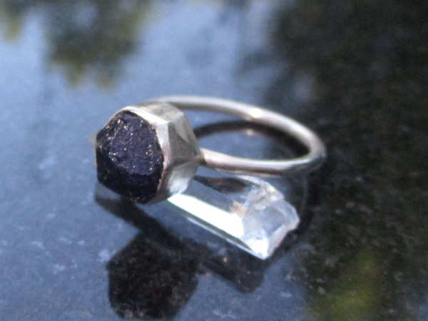 Handmade Raw Blue Sapphire Ring in Sterling Silver Size 7 Blue Crystal Gemstone