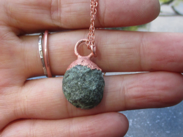 Handmade Druzy Geode Copper Electroformed Necklace with Black Tabasco Geode Quar