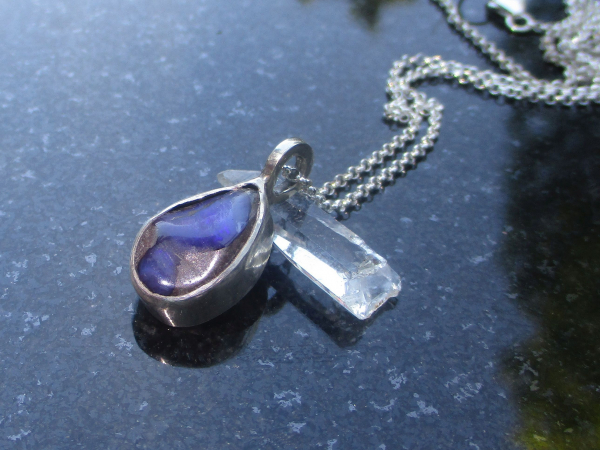 Handmade Boulder Opal Necklace with Natural Australian Opal Pendant October Birt