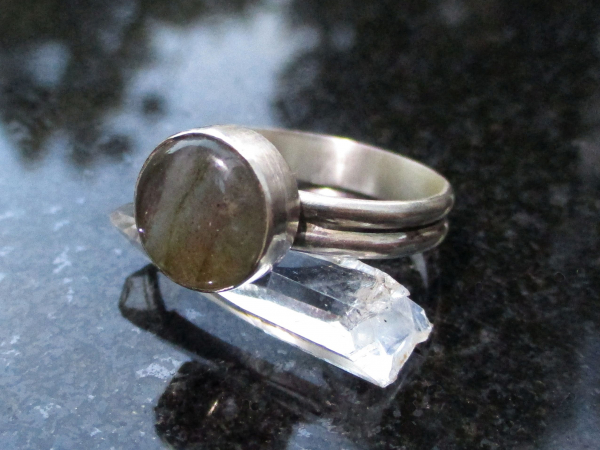 Labradorite Ring Size 7.5 Set in Sterling Silver with Round Stone Natural Labrad