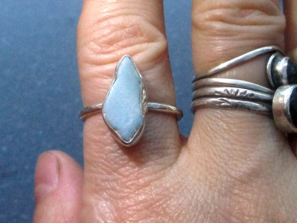 Blue Flame Larimar Ring 925 Sterling Silver Size 7 Handmade Rings for Women Raw