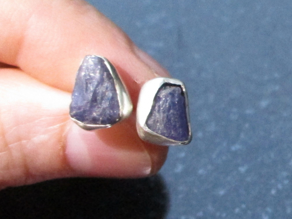 Handmade Tanzanite Crystal Studs in 925 Sterling Silver Natural Purple Stone Stu