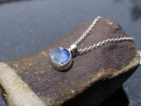 Blue Kyanite Crystal Necklace 925  Sterling Silver Handmade with Minimalist Blue