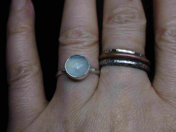 Handmade Blue Chalcedony Silver Ring in Size 6 with Natural Blue Gemstone Round