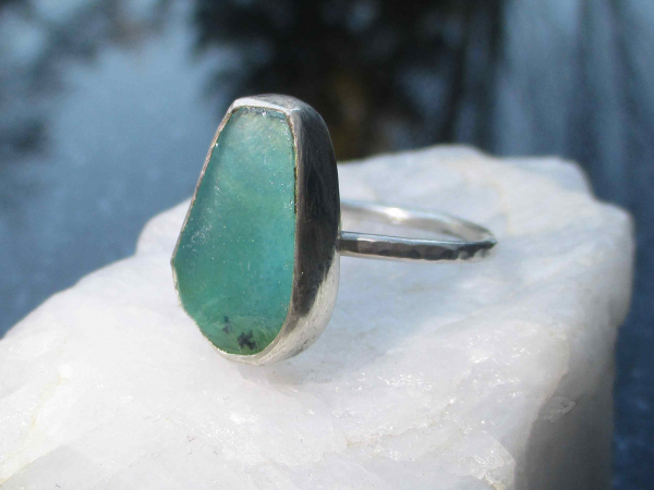 Handmade Opal Ring Set in 925 Sterling Silver with Natural Green Blue Indonesian