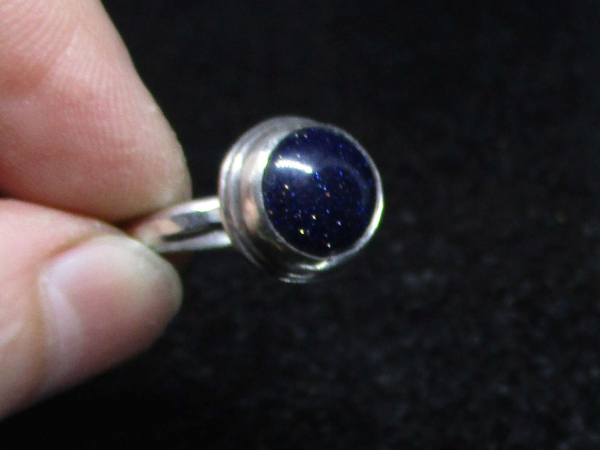 Handmade Blue Goldstone Ring Size 6.5 Set in 925 Sterling Silver Galaxy Ring wit