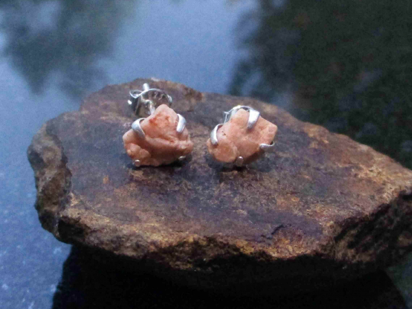 Mojave Pink Granite Stud Earrings 925 Sterling Silver Gemstone Studs with Pink S