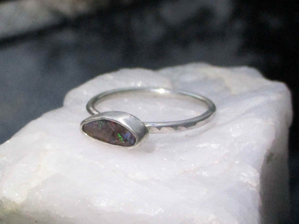 Handmade Boulder Opal Stacking Ring 925 Sterling Silver Size 8 Queensland Austra