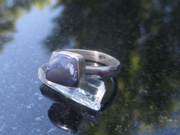 Handmade Boulder Opal Silver Ring * Made with freeform, Clear Blue and White Aus