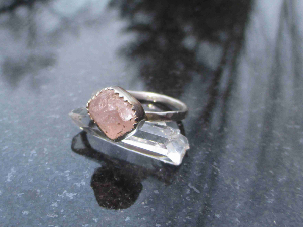 Pink Morganite Silver Ring Size 6 Sterling Silver Pink Crystal Stacking Ring Han