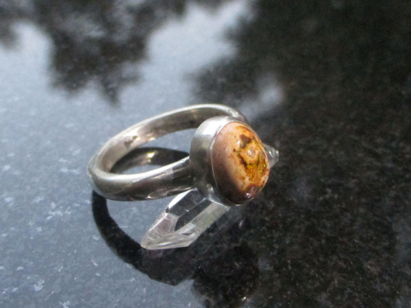 Handmade Opal Ring in 925 Sterling Silver with Natural Mexican Opal Size 7.5 Rin