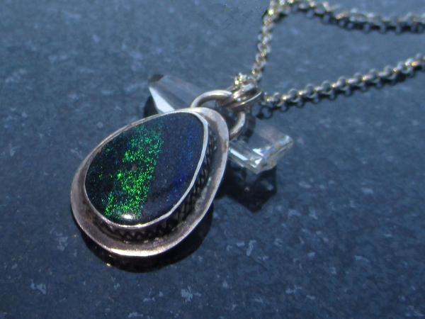 Handmade Andamooka Matrix Opal Necklace Sterling Silver Black Matrix Opal Pendan