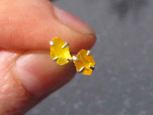 6mm Raw Opal Stud Earrings in Sterling Silver with 4 Prong Setting Small Stone M