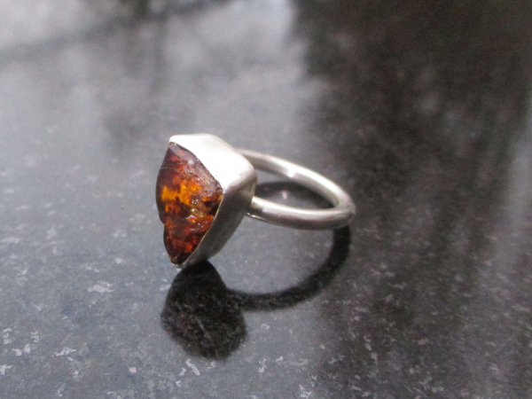 Raw Opal Ring 925 Sterling Silver Triangle Mexican Opal in Matrix Size 8 Handmad