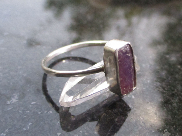 Handmade Size 6.5 Handmade Raw Ruby Crystal Stacking Ring in Sterling Silver Wit