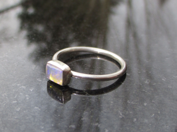 Crystal Opal Ring with Australian Opal Sterling Silver Size 9 Handmade Stackable