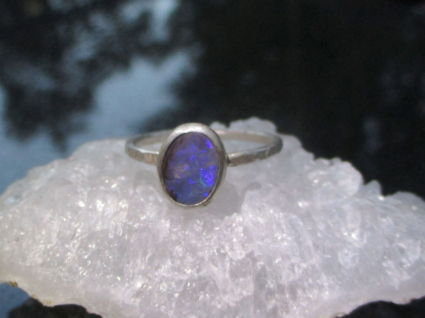 Boulder Opal Rings in 925 Sterling Silver, Stackable Handmade Ring with Natural