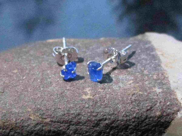 Blue Crystal Stud Earrings in Sterling Silver Tiny Small 5mm Minimalist Natural