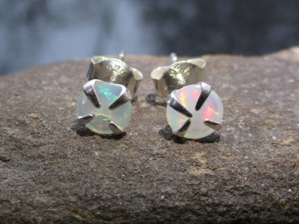 5mm Opal Stud Earrings in Sterling Silver with 4 Prong Setting Small Stone Minim