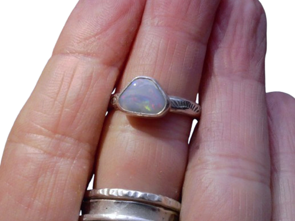 Handmade Opal Ring Sterling Silver Size 7, Australian Opal Rings for Women