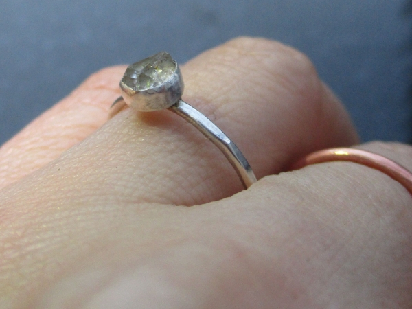 Handmade Quartz Stacking Ring in Sterling Silver Size 6 Fluorescent Crystal Ring