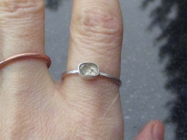 Handmade Quartz Stacking Ring in Sterling Silver Size 7 Fluorescent Crystal Ring