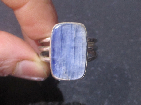 Blue Kyanite Statement Ring 925 Sterling Silver Size 8.75 Rectangle Handmade Rin