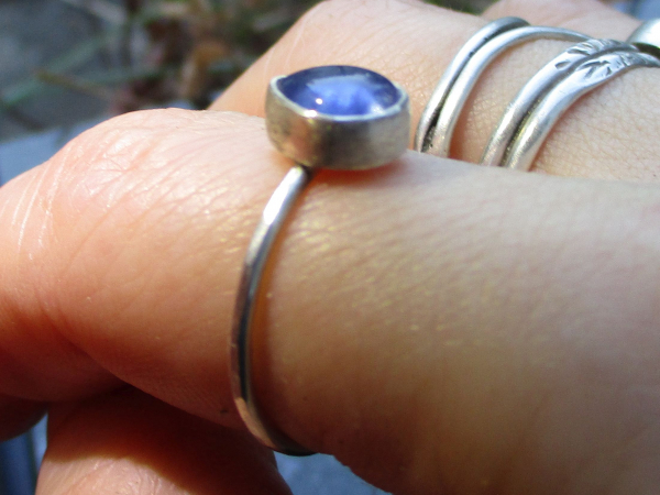 Handmade Kyanite Silver Stacking Ring Size 7 Set in  925 Sterling Silver Natural