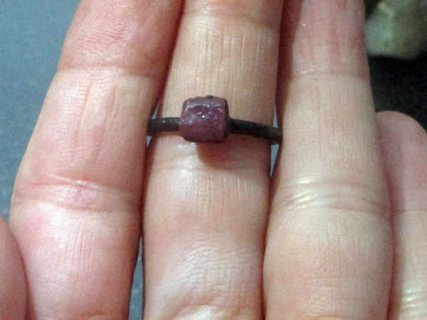 One Handmade Raw Ruby Crystal Copper Electroformed Ring * Size 6 Ring with a 6 m