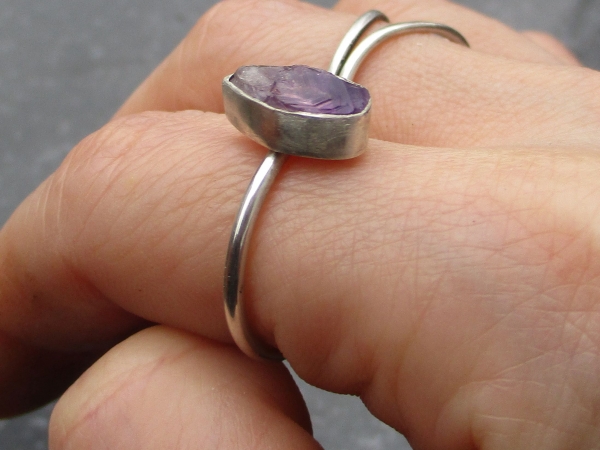 Handmade Raw Amethyst Sterling Silver Ring Size 6.5 February Birthstone Crystal