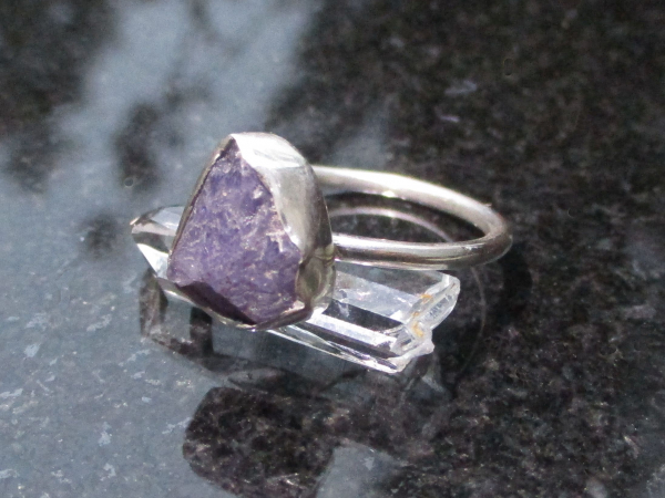 Raw Tanzanite Ring in US Size 7 Set in 925 Sterling Silver, Natural Purple Cryst