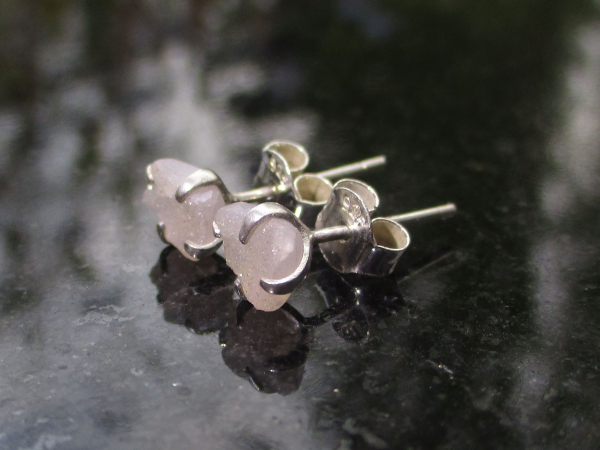 Druzy Quartz Crystal Stud Earrings in Sterling Silver 4 Prong Setting  Small 7mm