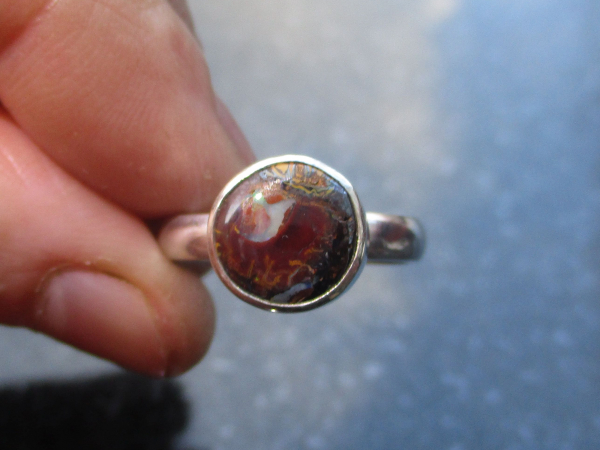 Handmade Australian Boulder Opal Ring * Made with a round Australian boulder Opa